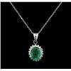 Image 1 : 2.95 ctw Emerald and Diamond Pendant With Chain - 14KT White Gold