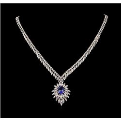 14KT White Gold 3.87 ctw Tanzanite and Diamond Necklace