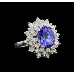 3.90 ctw Tanzanite and Diamond Ring - 14KT White Gold