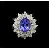 Image 2 : 3.90 ctw Tanzanite and Diamond Ring - 14KT White Gold