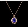 Image 1 : 3.80 ctw Tanzanite and Diamond Pendant With Chain - 14KT Rose Gold