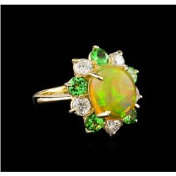 2.48 ctw Opal, Tsavorite and Diamond Ring - 14KT Yellow Gold