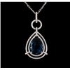 Image 1 : 14KT White Gold 29.77 ctw Blue Topaz and Diamond Pendant With Chain