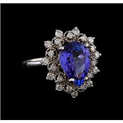 3.42 ctw Tanzanite and Diamond Ring - 14KT White Gold