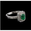Image 1 : 0.60 ctw Emerald and Diamond Ring - 14KT White Gold