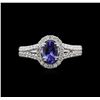 Image 2 : 0.90 ctw Tanzanite and Diamond Ring - 18KT White Gold