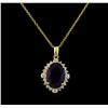 Image 1 : 4.40 ctw Amethyst and Diamond Pendant With Chain - 14KT Yellow Gold