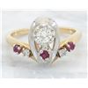 Image 1 : 0.20 ctw Diamond and Ruby Ring - 14KT Yellow Gold