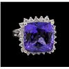 Image 1 : 14KT White Gold 12.95 ctw GIA Certified Tanzanite and Diamond Ring
