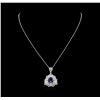 Image 1 : 4.85 ctw Tanzanite and Diamond Pendant With Chain - 14KT White Gold