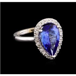 3.58 ctw Tanzanite and Diamond Ring - 14KT White Gold