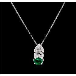 0.41 ctw Emerald and Diamond Pendant With Chain - 14KT White Gold