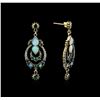 Image 2 : 1.40 ctw Opal, Emerald and Diamond Earrings - 18KT Yellow Gold