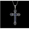 Image 1 : 18KT White Gold 1.25 ctw Sapphire Cross Pendant With Chain