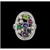 Image 2 : 14KT White Gold 1.69 ctw Multi Gemstone and Diamond Ring