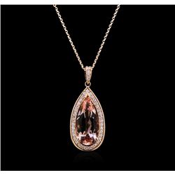 8.52 ctw Morganite and Diamond Pendant - 14KT Rose Gold