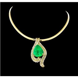 14KT-18KT Yellow Gold GIA Certified 40.62 ctw Emerald & Diamond Pendant W/ Chain