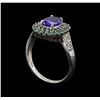 Image 4 : 14KT White Gold 1.53 ctw Tanzanite, Emerald and Diamond Ring