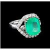 Image 1 : 6.40 ctw Emerald and Diamond Ring - 14KT White Gold