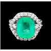 Image 2 : 6.40 ctw Emerald and Diamond Ring - 14KT White Gold