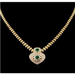 1.52 ctw Emerald and Diamond Necklace - 14KT Yellow Gold