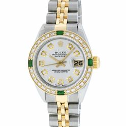 Rolex Two-Tone Diamond and Emerald DateJust Ladies Watch