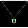 Image 2 : 14KT Rose Gold 7.68 ctw Emerald, Sapphire and Diamond Pendant With Chain