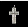 Image 1 : 0.60 ctw Diamond and Onyx Cross Pendant - 18KT White Gold