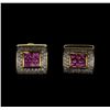 Image 1 : 2.08 ctw Pink Sapphire and Diamond Earrings - 14KT Yellow Gold