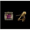 Image 2 : 2.08 ctw Pink Sapphire and Diamond Earrings - 14KT Yellow Gold