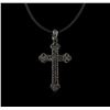 Image 1 : 0.45 ctw Black Diamond Pendant and Rubber Cord - 18KT White Gold