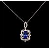 Image 1 : 5.17 ctw Tanzanite and Diamond Pendant With Chain - 14KT White Gold