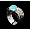 Image 4 : 2.00 ctw Turquoise and Diamond V-Shape Ring - 18KT White Gold