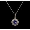 Image 1 : 1.40 ctw Tanzanite and Diamond Pendant With Chain - 14KT White Gold