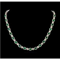 12.67 ctw Emerald and Diamond Necklace - 18KT White Gold