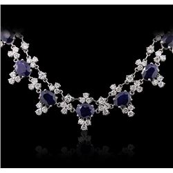 14KT White Gold 13.78 ctw Sapphire and Diamond Necklace