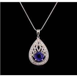 14KT White Gold 1.88 ctw Tanzanite and Diamond Pendant With Chain