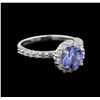 Image 1 : 1.30 ctw Tanzanite and Diamond Ring - 14KT White Gold