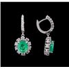Image 2 : 5.54 ctw Emerald and Diamond Earrings - 14KT White Gold