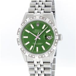 Rolex Stainless Steel Green Index Pyramid Diamond DateJust Men's Watch