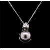 Image 2 : 0.33 ctw Pearl and Diamond Pendant - 14KT White Gold