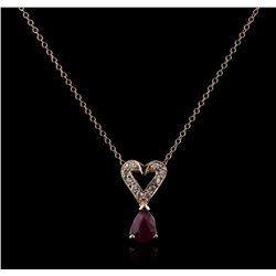 14KT Rose Gold 0.84 ctw Ruby and Diamond Pendant With Chain