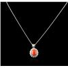 Image 2 : 14KT White Gold 4.90 ctw Coral and Diamond Pendant With Chain