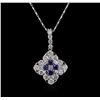 Image 1 : 14KT White Gold 0.46 ctw Sapphire and Diamond Pendant With Chain