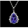 Image 1 : GIA Cert 18.21 ctw Tanzanite and Diamond Pendant With Chain - 14KT White Gold
