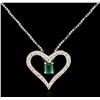 Image 1 : 14KT White Gold 0.45 ctw Emerald and Diamond Pendant With Chain