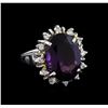 Image 1 : 7.77 ctw Amethyst and Diamond Ring - 14KT White Gold