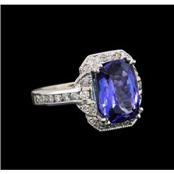 14KT White Gold 5.42 ctw Tanzanite and Diamond Ring