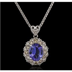 3.56 ctw Tanzanite and Diamond Pendant With Chain - 14KT White Gold