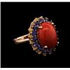 Image 1 : 5.85 ctw Coral, Sapphire and Yellow Diamond Ring - 14KT Rose Gold